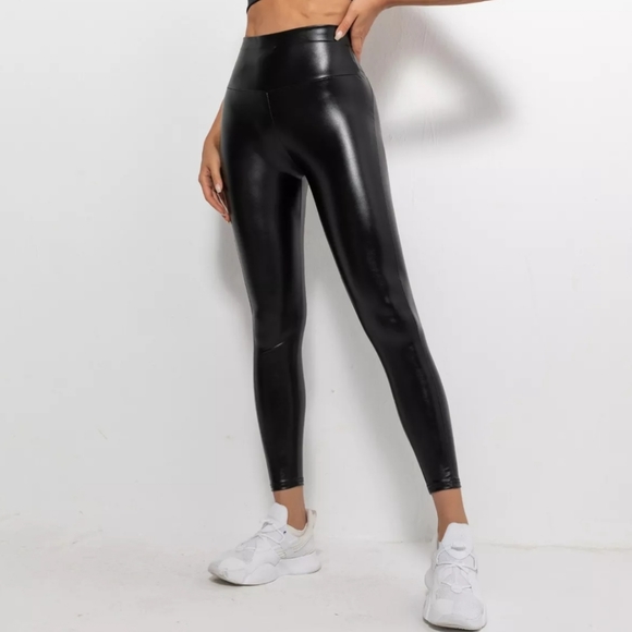 High Waist Slick Faux Leather Leggings - Picture 5 of 15